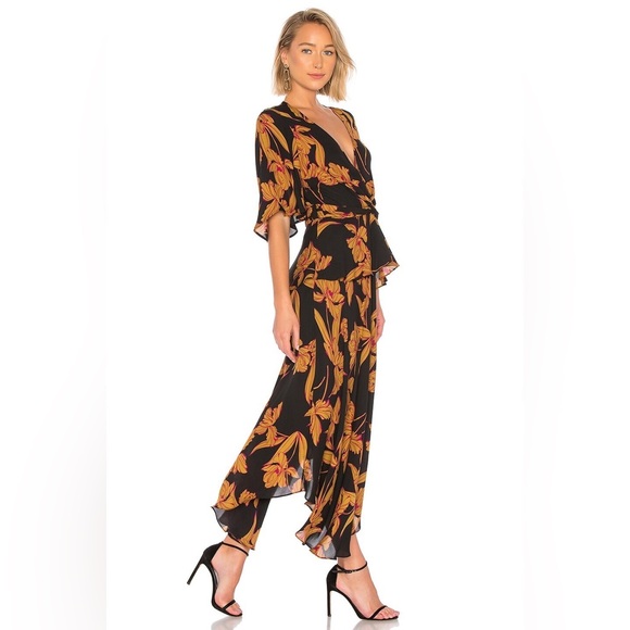 [SOLD] A.L.C Avi Dress Black Ochre Iris Print 100% Silk 1930's Revival Wrap - Picture 10 of 16